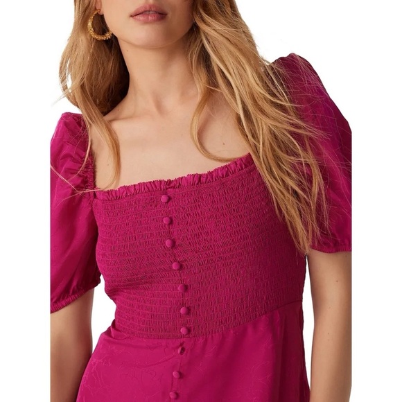 Ba&sh Sasha Smocked Dress in Fuchsia, Medium - Picture 4 of 16